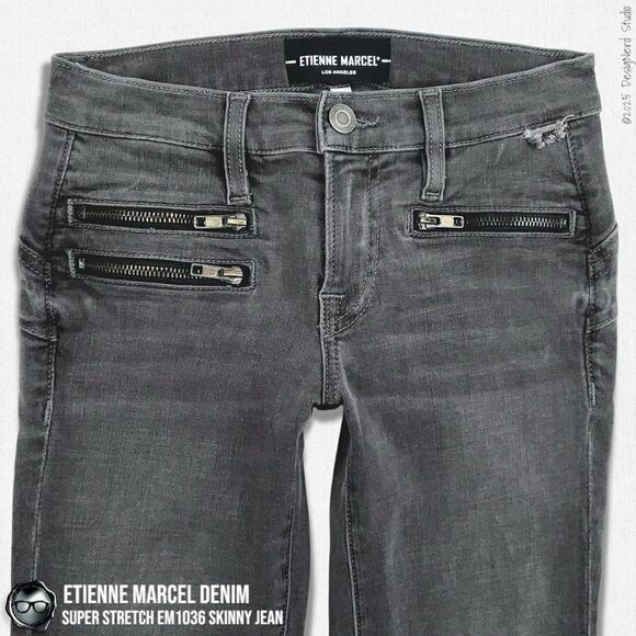 ETIENNE MARCEL DENIM SUPER STRETCH SKINNY MULTI ZIP JEANS EM1036 IN GREY SIZE 24 - Picture 6 of 16